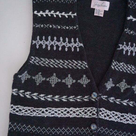 VTG Jacklyn Smith Black White Knit Tribal Print Geometric Vest Grandmacore L - Picture 7 of 10
